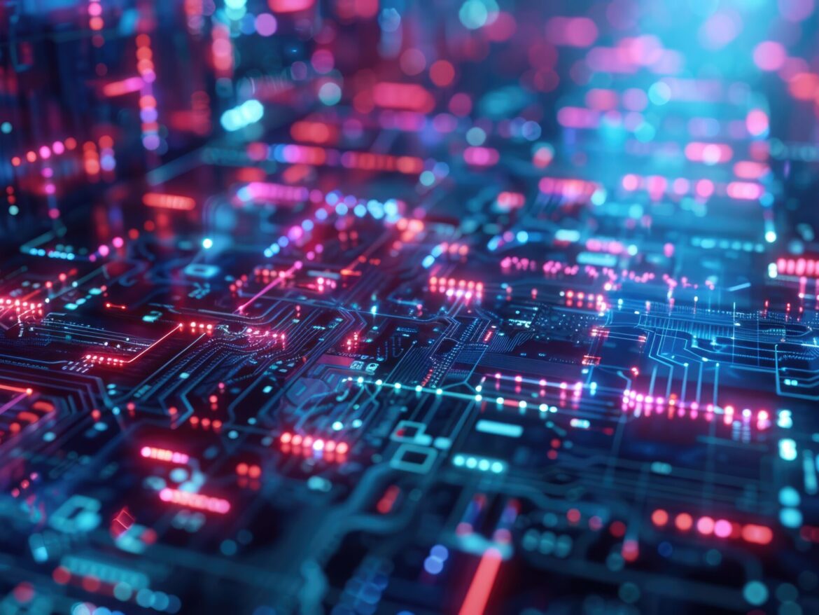 Abstract of digital connected shape and particle with tech cyber style. AIG53.