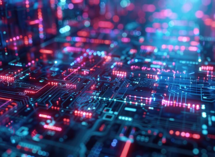 Abstract of digital connected shape and particle with tech cyber style. AIG53.